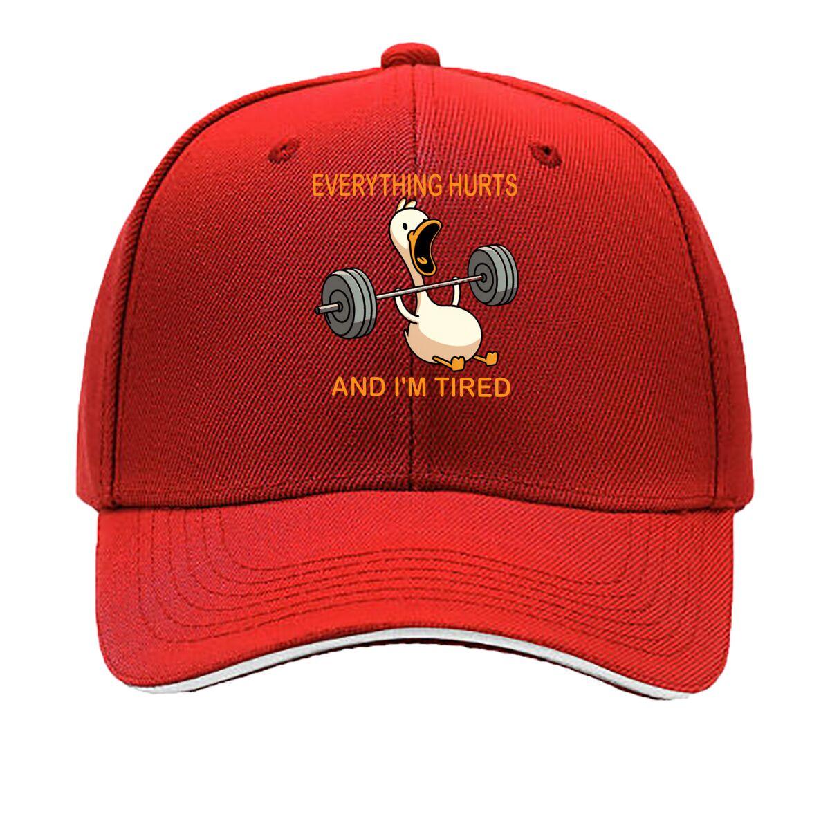 Everything Hurts And Im Tired Goose Weightlifting Graphic Sandwich Baseball Cap Unisex Women Sun Cap Outdoor Workouts Hat One Size