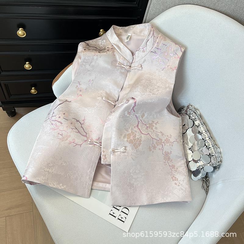 High-end brocade jacquard improved vest for women's new foreign style stacked thin top