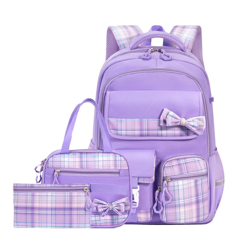 3pcs/set School Backpack for Girls Bookbag Elementary Middle School Bags Student Cute Plaid Backpack with Lunch Bag Pencil Bag