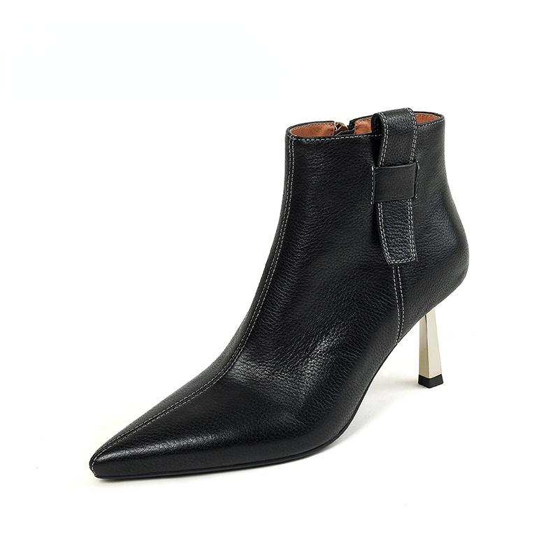 

Meotina Жіночі ботильйони з натуральної шкіри з гострим носком Тонкі високі підбори Короткі черевики на блискавці Жіноче модне взуття Зимовий колір хакі Чорний 39 чорний