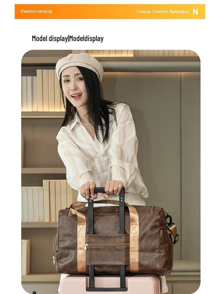 Unisex PU Leather Sports Bag with Wet/Dry Separation, Oxford Cloth, Shoulder Strap for Travel & Fitness
