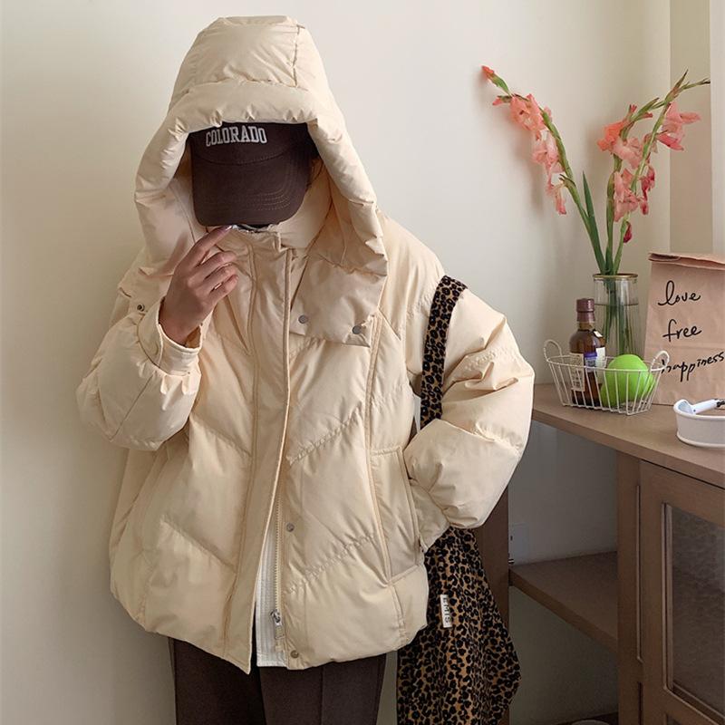 Modische Daunenjacke für Damen, kurz, Winter 2024, neue Kapuze, verdickte weiße Entendaunen, warme Jacke, Flut