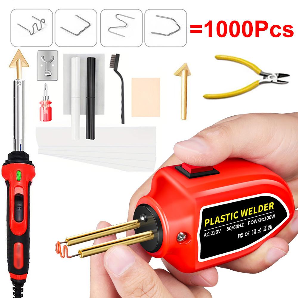100W Plastic Welding Repair Kit & 2-IN-1 Soldering Iron 200/1000Pcs Hot Staples Kayak Bumper Car Repair Tools