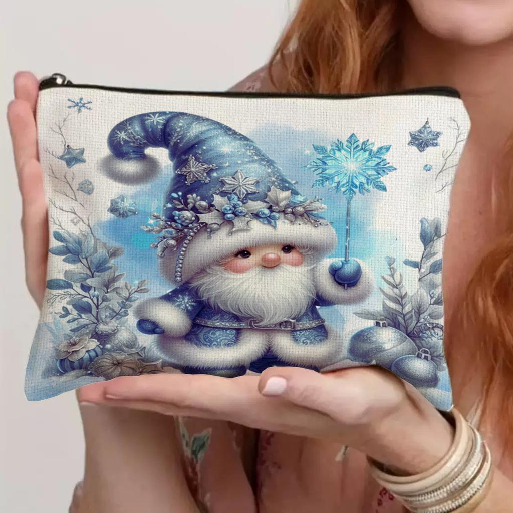 Christmas Gnome Makeup Bag Watercolor Snowflake Pouch Portable Storage Organizer Women Girls Travel Toiletry Bag School Pencil Case Holiday Xmas Gift