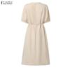 ZANZEA Women Casual Round Neck Solid Color Short Sleeve Dress