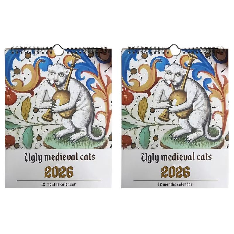 2026 Ugly Medieval Cats Calendar Whimsical Cat Design Large Font Easy To Read Calendar Decoration For The Entrance Hall & Bedroo