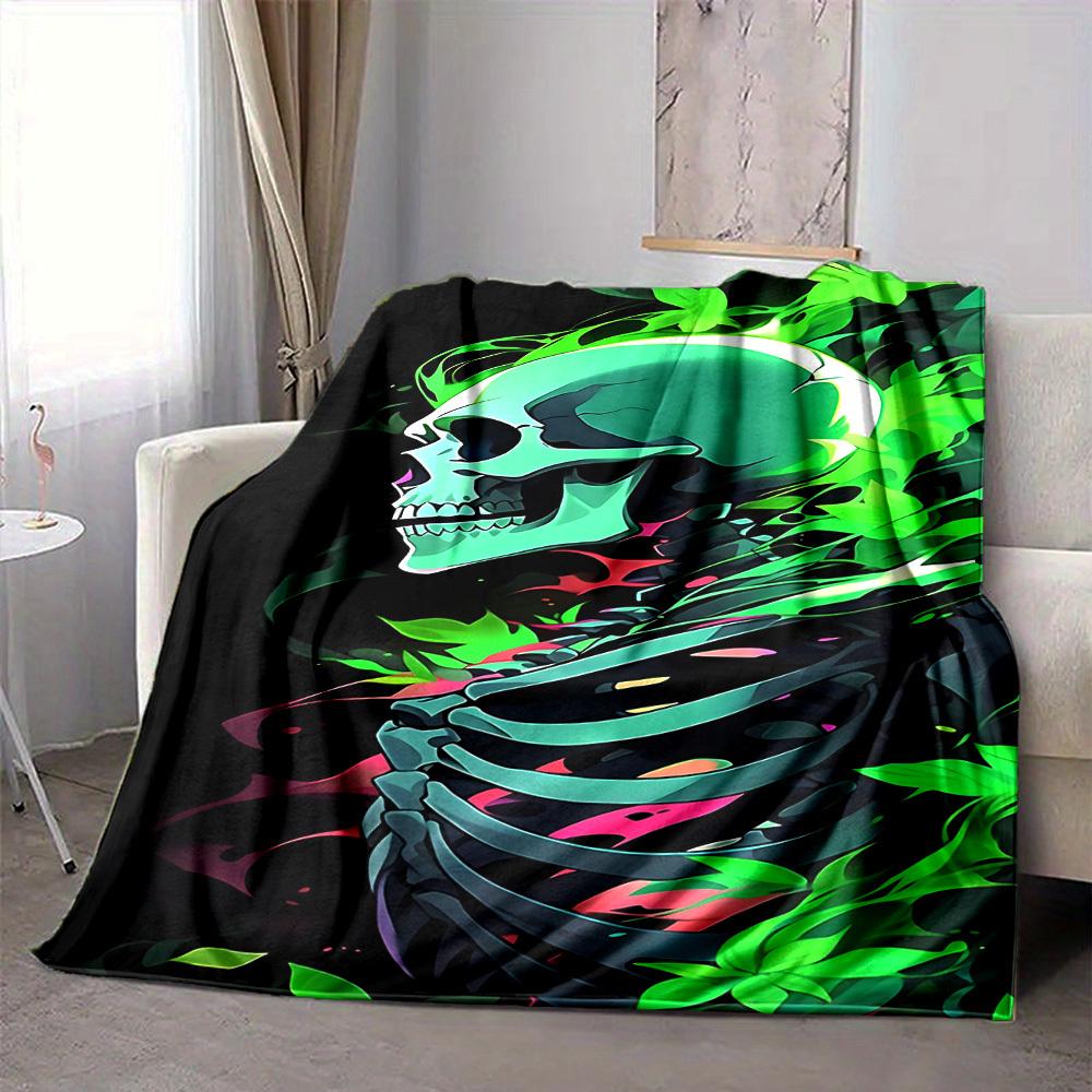 1PC Neon Skull Blanket, Throw For Sofa, Bed, Travel, Camping, Livingroom, And Bed, Printing Blanket With Soft And Warm Fabric Yy250918166