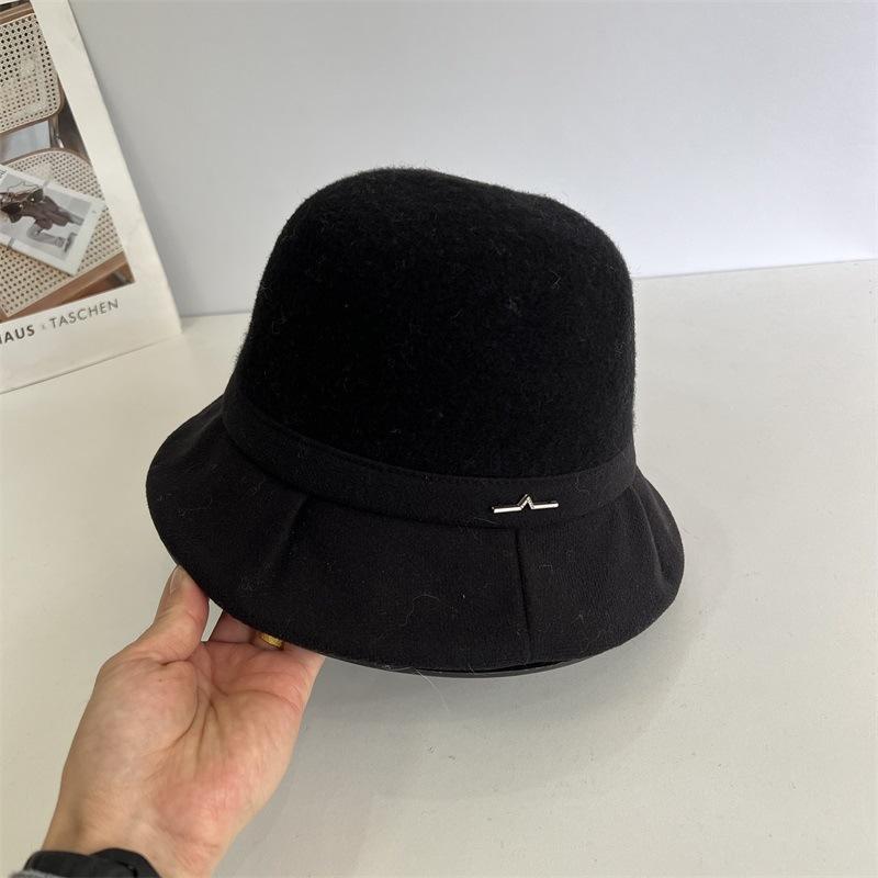 Jesień i zima nowy kapelusz typu bucket damski plisowane rondo wszechstronny mieszanka wełny zimowy ciepły temperament elegancki kapelusz typu basin