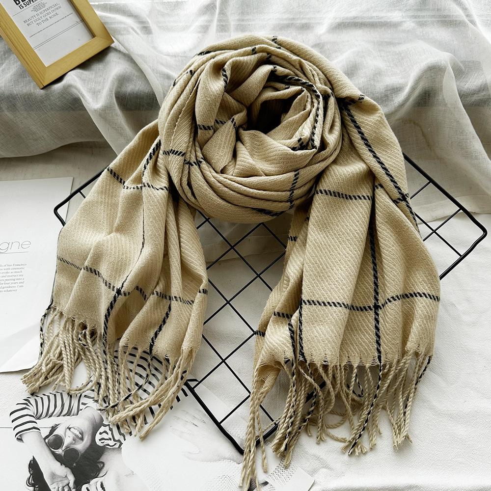 Versatile Winter Plaid Imitation Cashmere Scarf for Girls Warm Tassel New Style Shawl for Boys