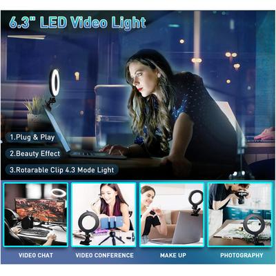 6inches LEDs Selfie Ring Light with Clamp USB Operated 3 Colors Temperature Changing  3 Levels Dimmable Brightness