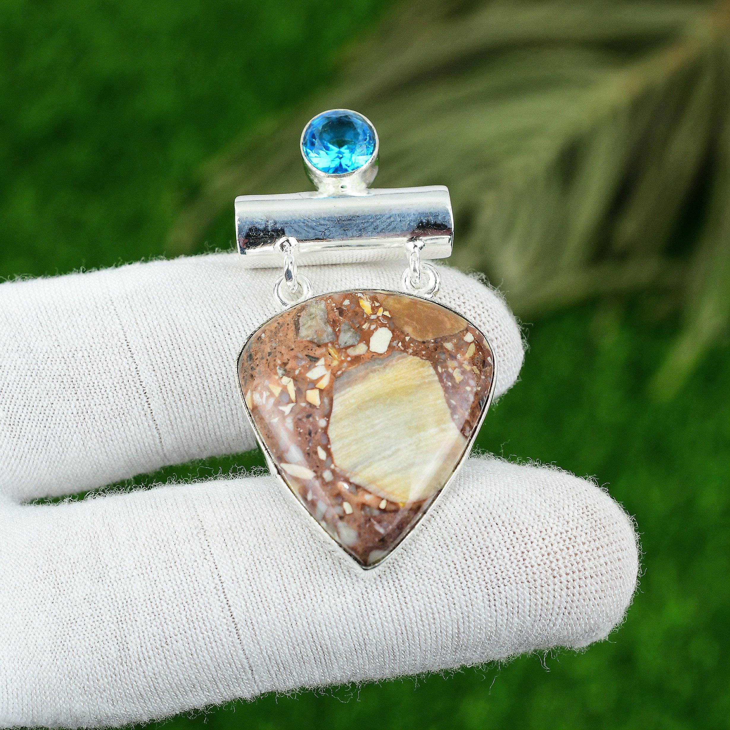 Natural Red Brecciated Mookaite Gemstone Pendant 925 Sterling Silver Jewelry