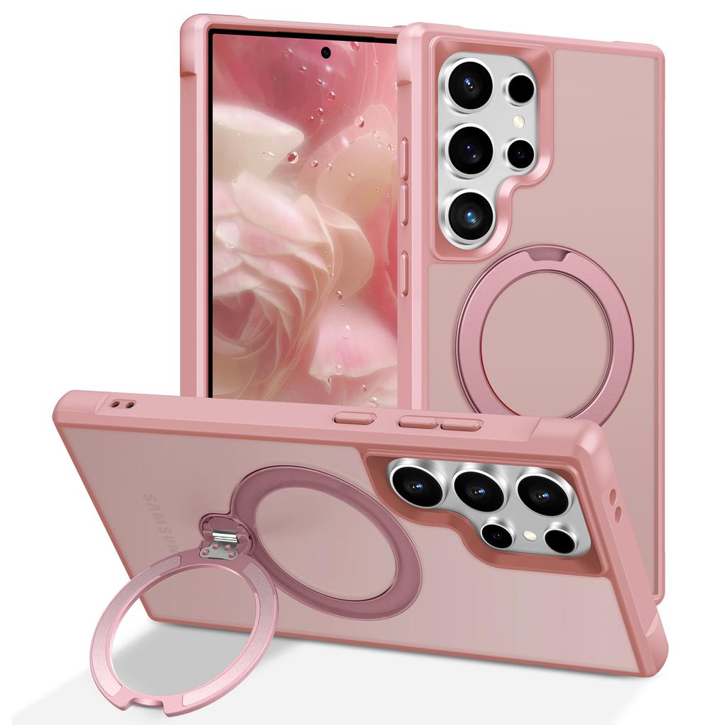 For Samsung Galaxy S24 Ultra Magnetic Case Kickstand TPU PC Shockproof Phone Back Cover