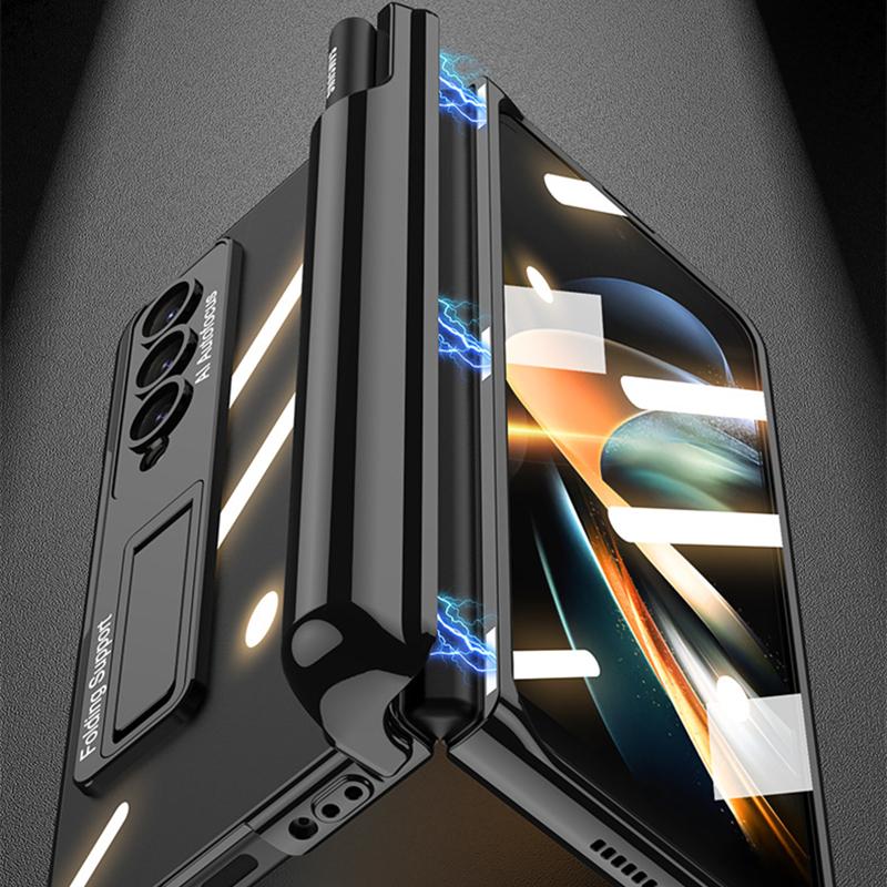 Plating Magnetic Hinge Pen Slot Case For Samsung Galaxy Z Fold 4 Cover Clear Bracket Cover For Z Fold4 5g