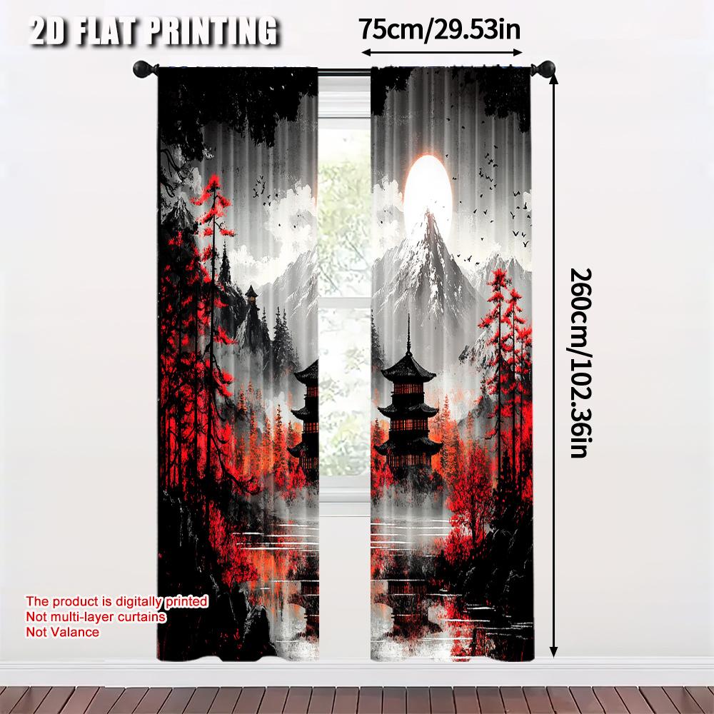 2pcs   Print Curtains 2D print Landscape Durable Polyester (without rod) Decorations Inside Use for Bedroom   Living Room
