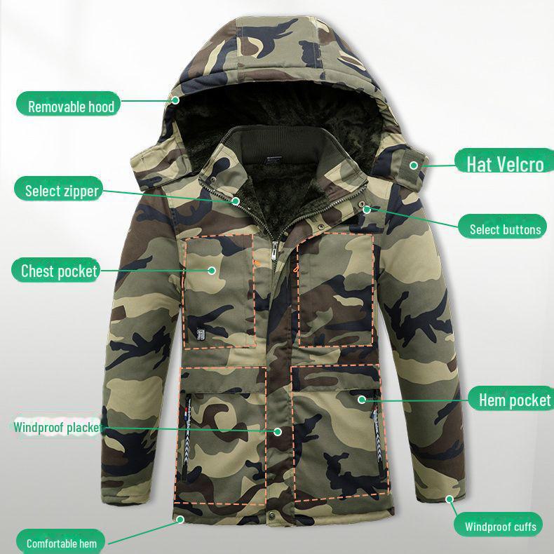 Men's Winter Camouflage Velvet-Lined Workwear Coat