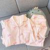 Women's Spring/Summer Pajamas: Long Sleeve & Pants, Loose Fit, Thin, Wrinkled Fabric, Bow & Stripes, Suitable for Outdoors