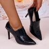 Jesienno-zimowe czarne buty na wysokim obcasie z czubkiem i wzorem kamienia, na smukłym obcasie, zaprojektowane dla unikalnego i eleganckiego stylu, wygodne dla kobiet.