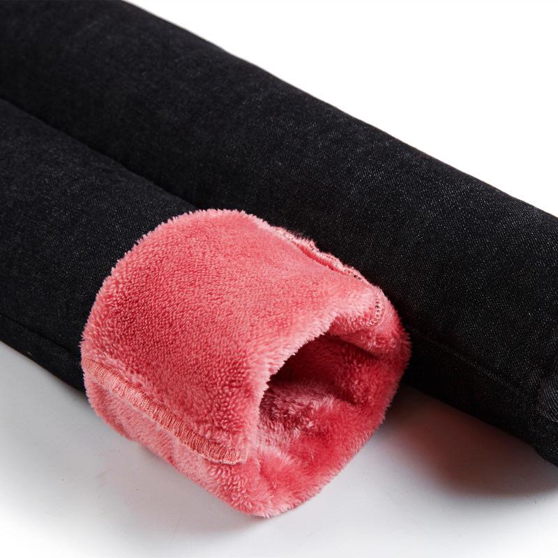 Women's High Waist Slim Velvet Denim Jeans - Loose Fit, Elastic, Versatile Straight Leg, Autumn/Winter 2021 Style.