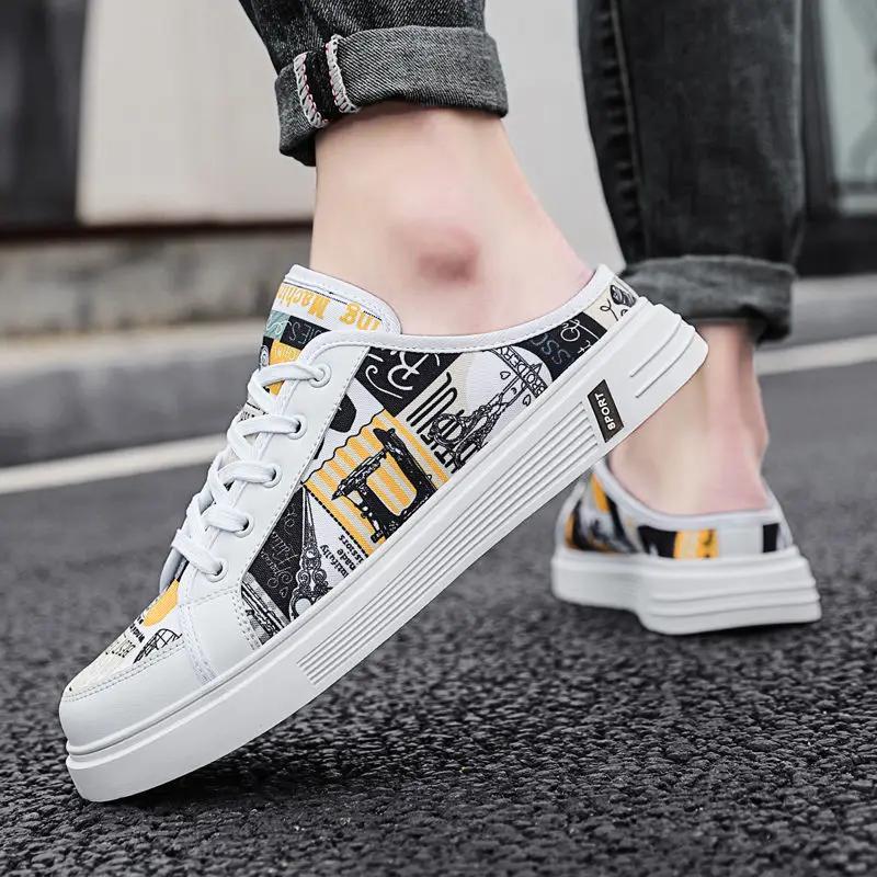 Sommer Neue Herren Hausschuhe Marke Bequeme Freizeitschuhe für Herren Mode Druck Flache Sneakers Hohe Qualität Faule Herren Halbe Hausschuhe