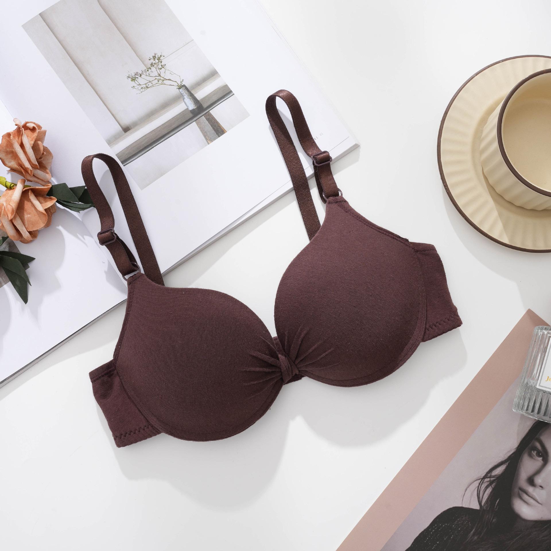 

Сексуальный бюстгальтер Push Up для женщин, бюстгальтер на косточках, бюстгальтеры с чашечками, хлопковый бюстгальтер со сборками, однотонное женское нижнее белье 38B кофейный