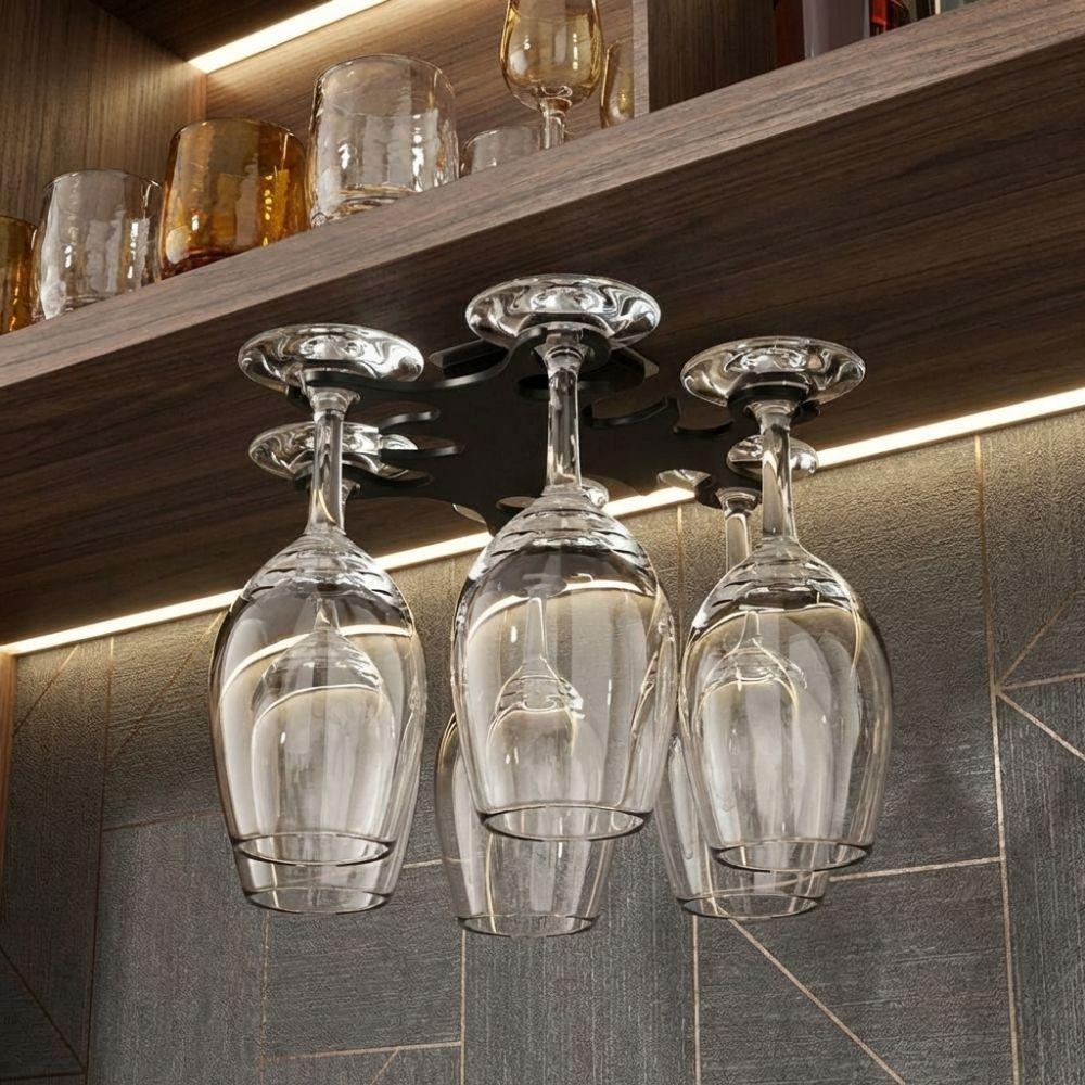 Plastic Rotating Wine Glasses Rack No Punching Wall Mounted Inverted Goblets Rack Ventilation Space Saving Goblet Hanging Rack