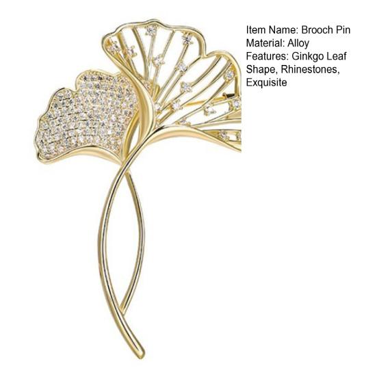 Kobiety elegancki kształt liścia miłorzębu broszka błyszczące cyrkonie inkrustowane przypinka do garnituru kołnierz szal szalik odznaka kostium akcesoria