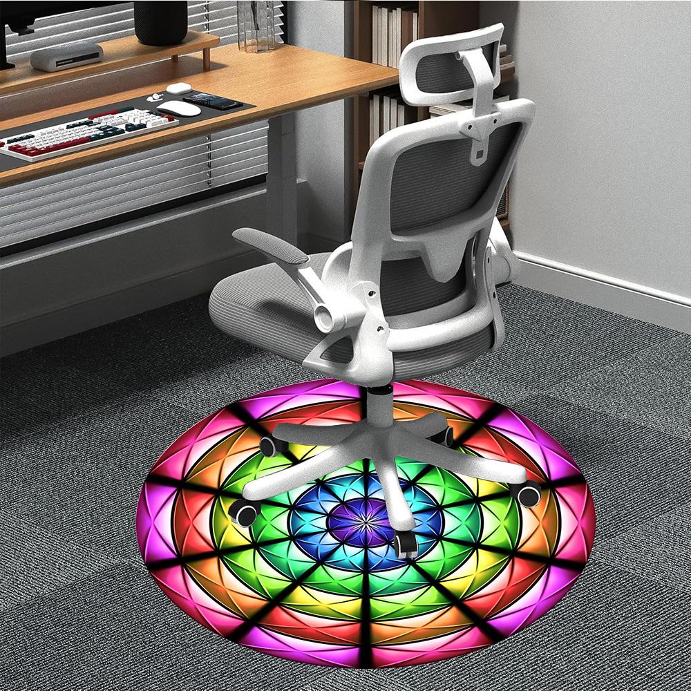 1pc Colorful Kaleidoscope Pattern Carpet for Office Non-Slip, Round Carpet, Soft & Comfortable, Carpet for Office, Lightweight Round Floor Mat