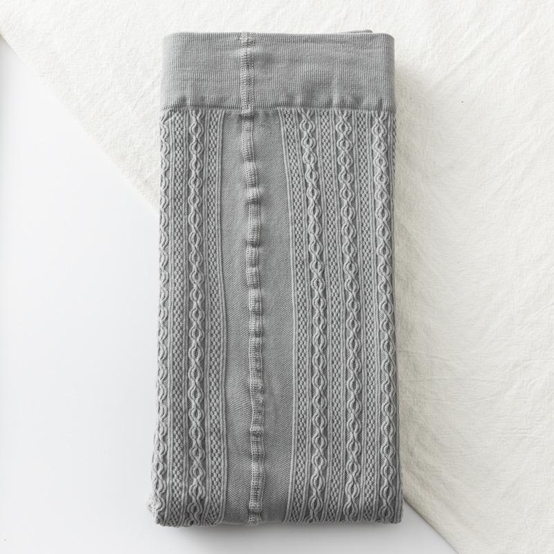 Grey See-through Cable Knit Leggings for Women - Spring & Autumn Thin Style Pantyhose That Stay Up