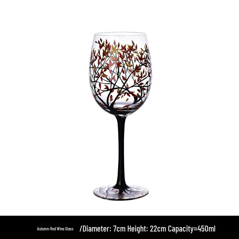 Four Seasons Hand-Painted Crystal Glass Goblet & Egg Cup Set