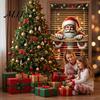 Durable Polyester Window Drapes Christmas Cover Banner with Santa Claus and Elk Patterns, Xmas Blackout Curtains for Peeking Ornament, Wall