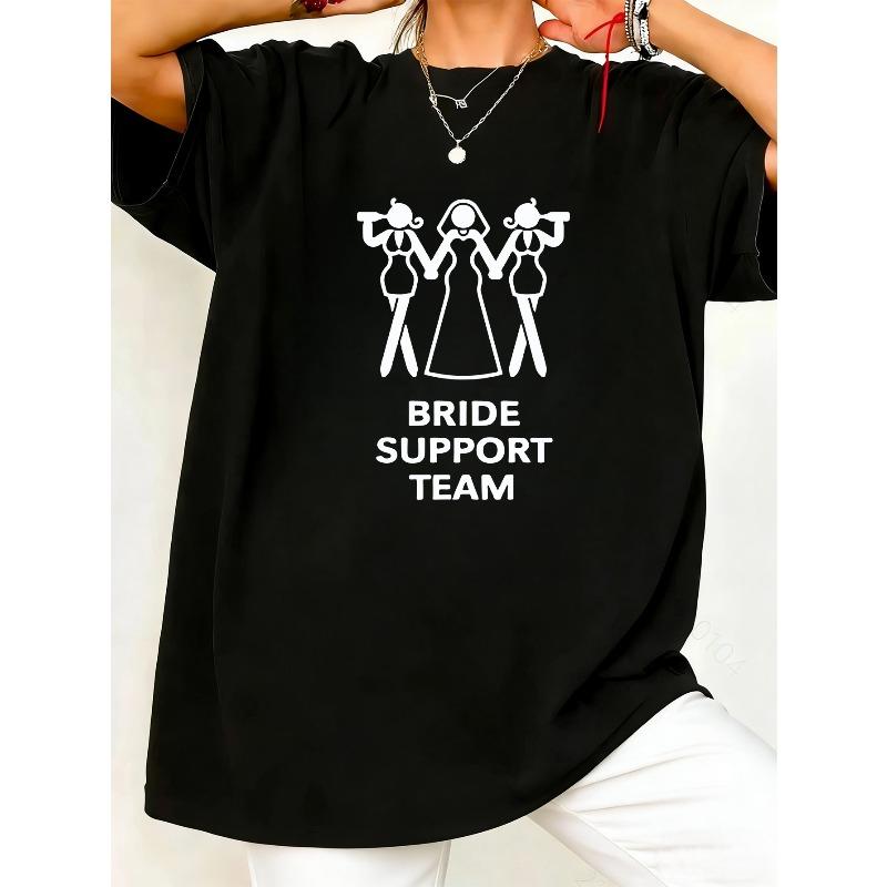 

Plus Size, Plus Size - Plus Size - Wedding Season Letter Pattern Women s Casual T-Shirt Round Neck Top Suitable for Spring, Summer, Autumn And Winter S чёрный