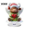 Desktop Ornament for Christmas Xmas Acrylic Ornament, 2D Flat Tree Gingerbread Man with Decorative Holiday Rotatable Base, Table Centerpiece