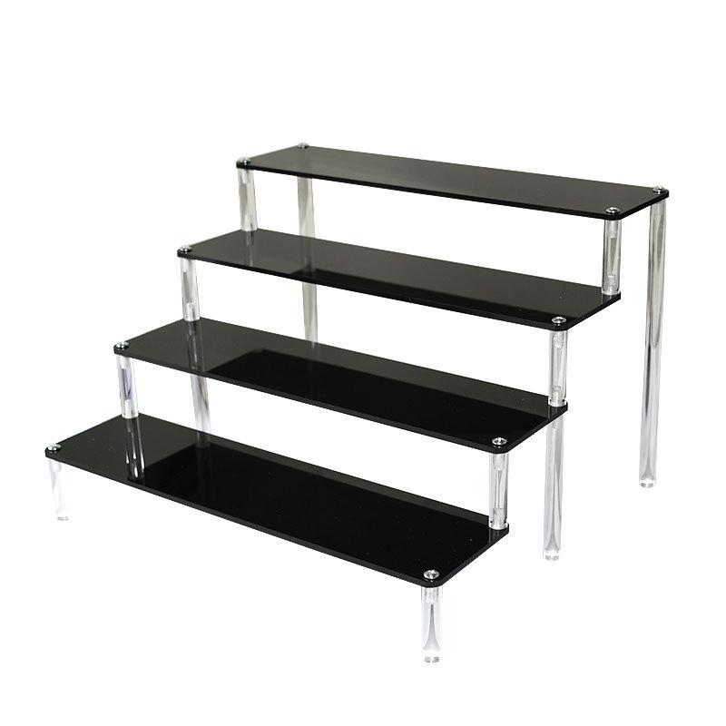 Black Acrylic Multi-Layer Display Stand for Model Figures, Bracelets, and Jewelry Storage.
