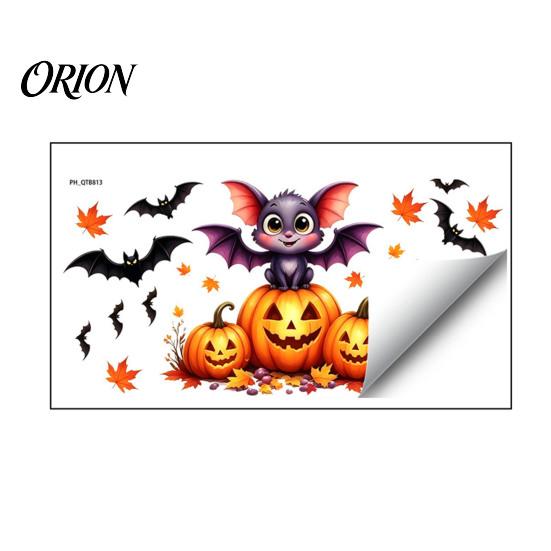 Removable Autumn Pumpkin Wall Stickers Cute Halloween Decals, Black Cat Witch Bat Stickers, Fall Window Decorations for Store Peel & Stick Art