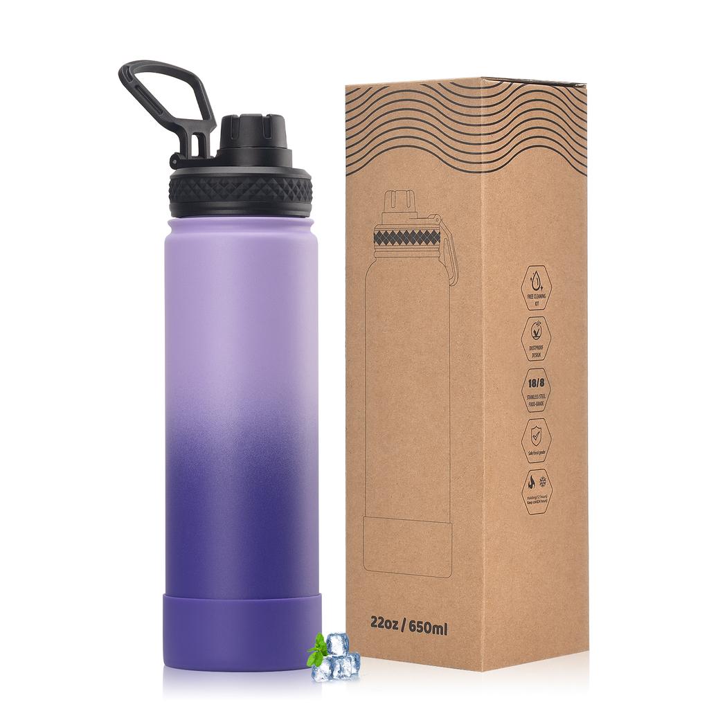 WATERSY Outdoor Sport Wasserflasche Edelstahl Vakuumisoliert 650ml Doppelwandige Thermoskanne Kaffeetasse für Wandern Fitnessstudio Reisen