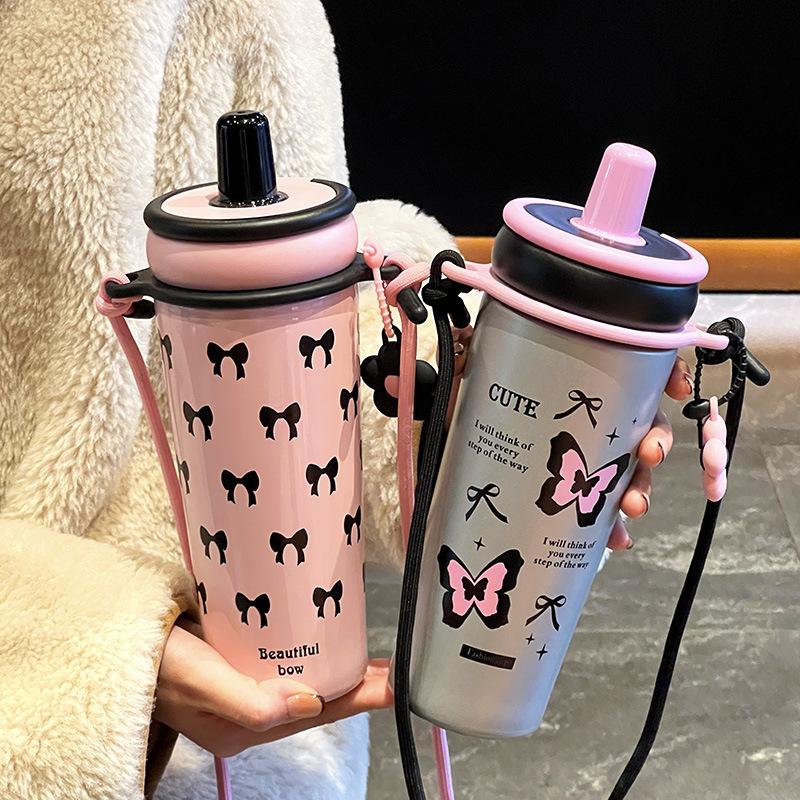 Ceramic thermos cup large-capacity portable water cup with lifting rope can carry straw Bingba cup car cup