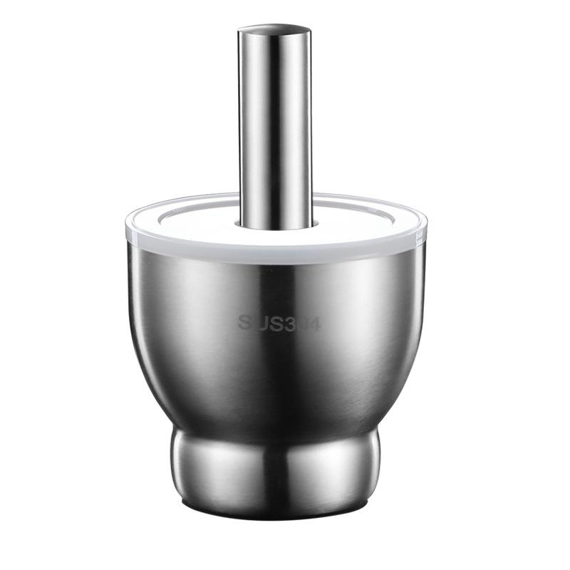 Mortar And Pestle Stainless Steel Spice Grinder Pill Crusher With Lid Ergonomic Grip For Crushing Grinding