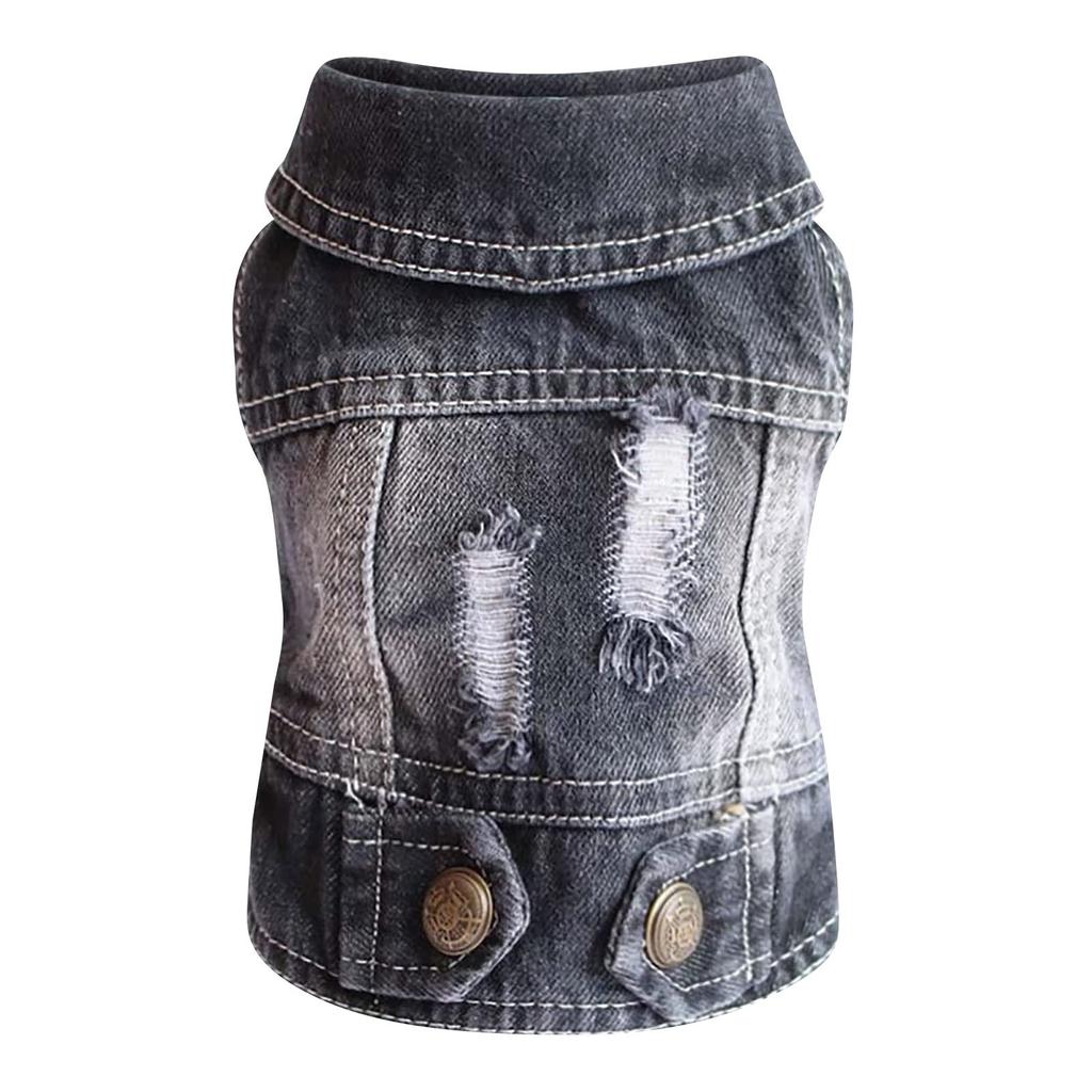 Denim Vest Jacket T-Shirt Cute Puppy Clothes, Comfortable Cool Clothing For Small Dogs