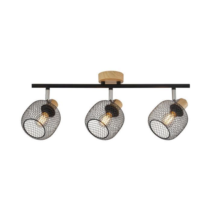 Plafonnier décoratif 3xE14 23W IP20 – Noir et bois