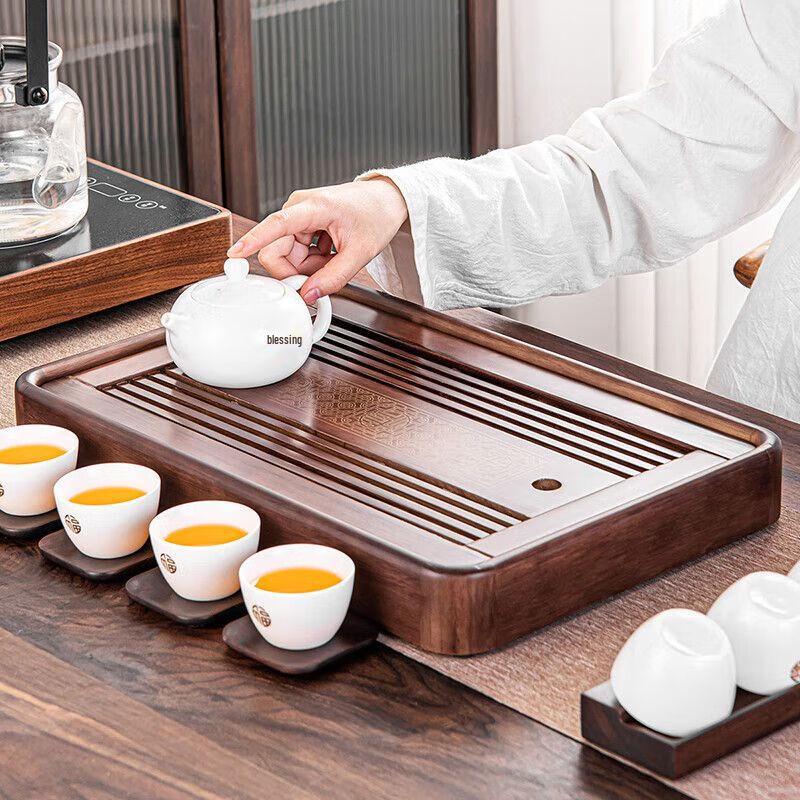 Wooden Tea Tray with Dual Drainage & Storage