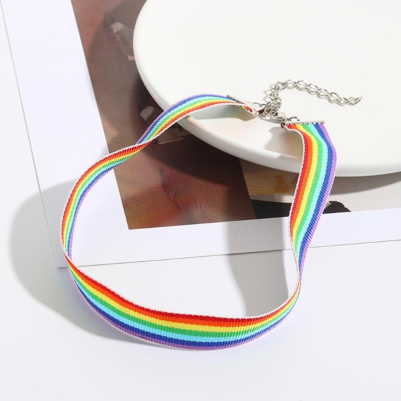 Fashion Rainbow Pendant Necklace Choker Neck Chain Elegant Clavicle Chain Handmade Beaded Necklace Statement Jewelry