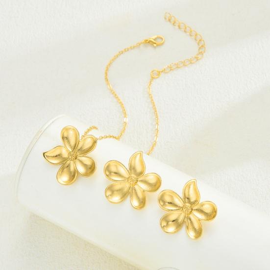 Set di Collana e Orecchini 2 Pezzi/Set Design a Fiore Tridimensionale Collana Girocollo a Lunghezza Regolabile Orecchini a Bottone Set di Gioielli
