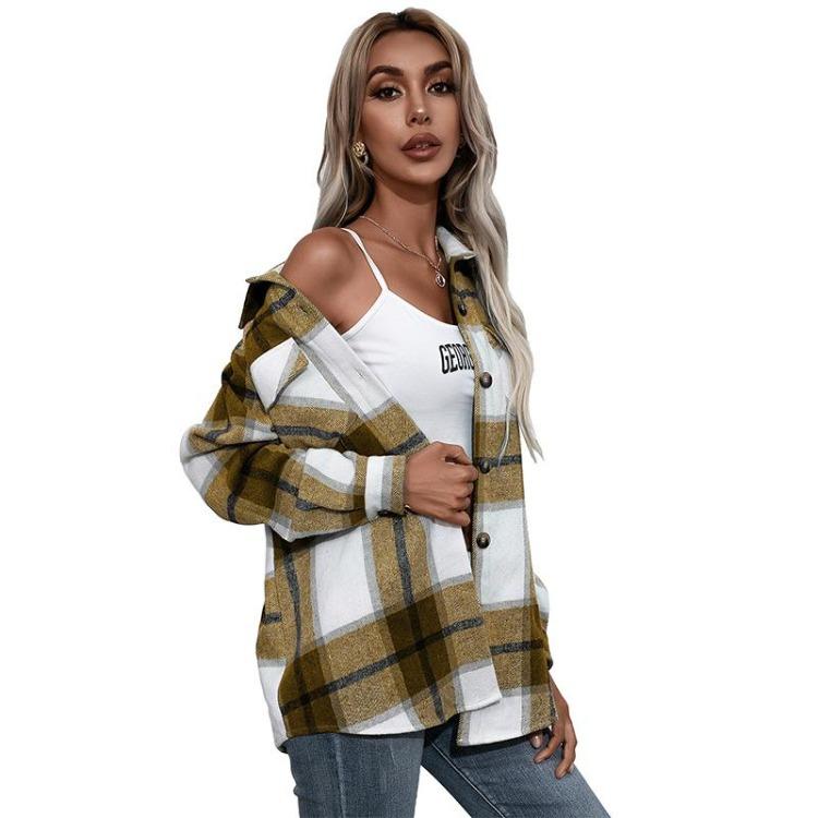 Casual Thick Plaid Cashmere Shirt Cardigan Women Winter Turn Down Collar Single Breasted Top S M L XL Fall