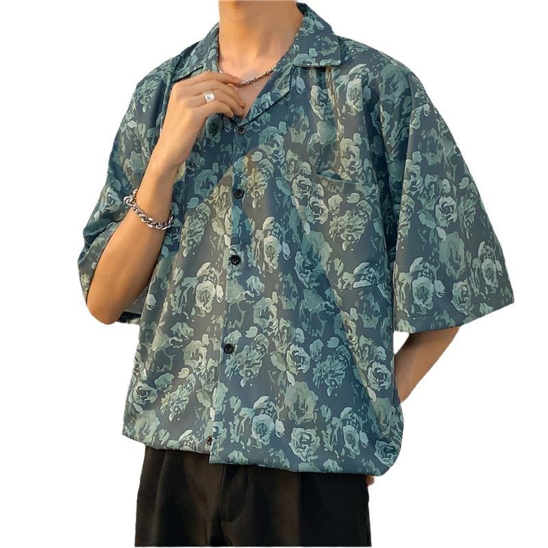 2026 Large Retro Cuban Collar Men's Ice Silk Short Sleeve Shirt