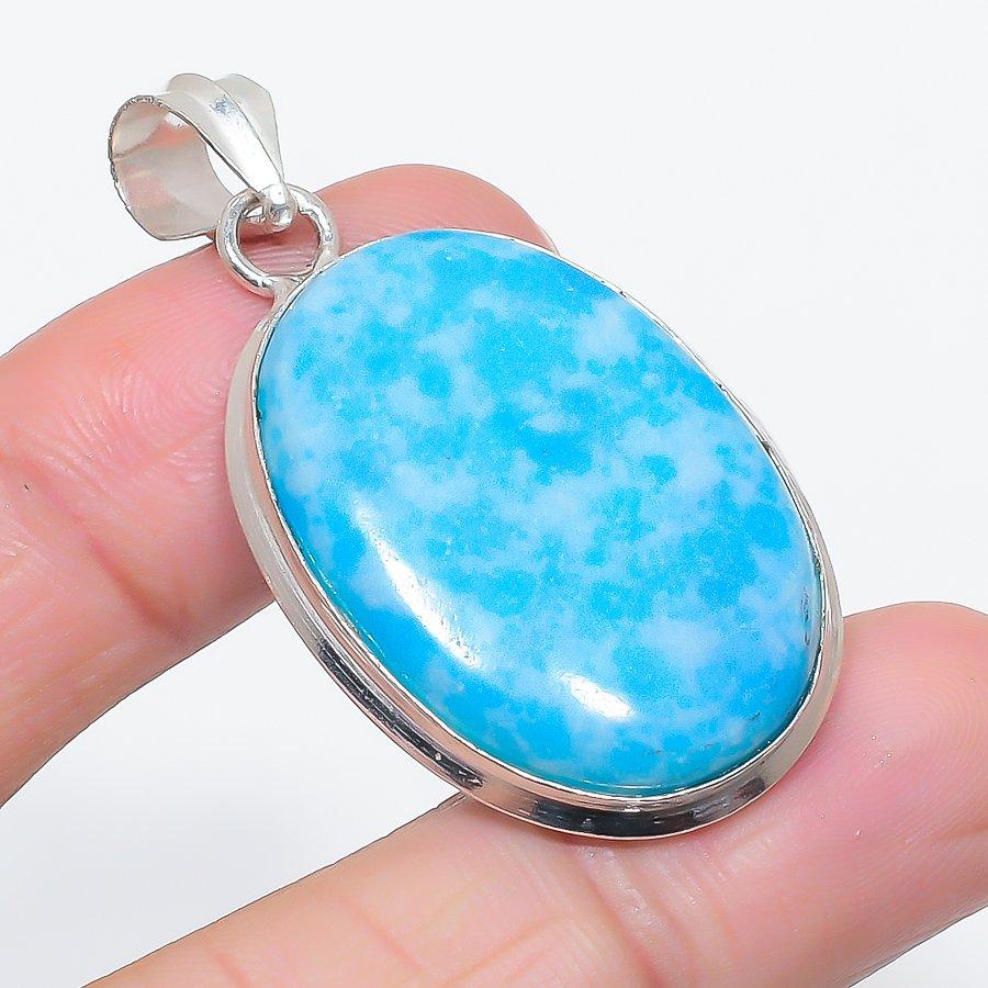 Naturlig Larimar Edelsten Håndlaget 925 Sterlingsølv Smykkeanheng 1,97" A0H92