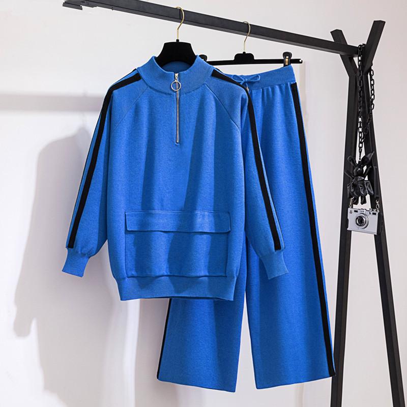 

Зимний новый теплый кашемировый комплект из двух предметов, женский повседневный свитер на молнии с карманами, трикотажные комплекты брюк, спортивный костюм женский One Size чёрный