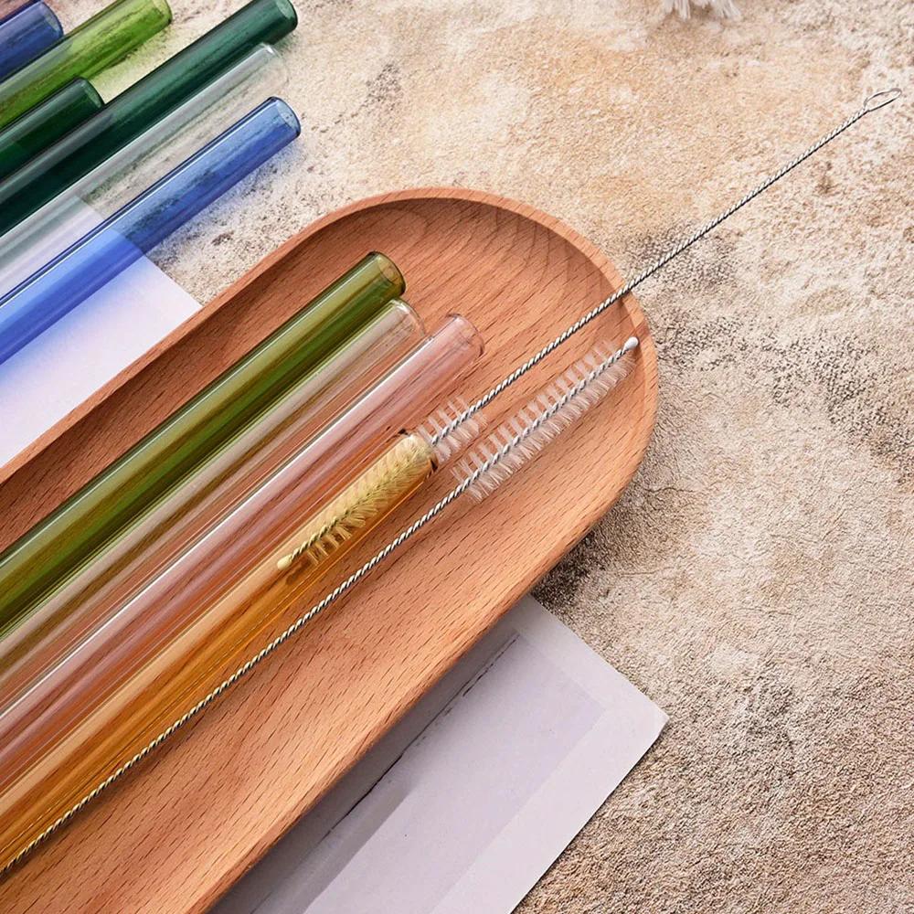 200*12mm Reusable Glass Straws Eco-friendly Drinking Straws for Smoothie Milkshakes Tea Juice Cocktail Straw with Brush