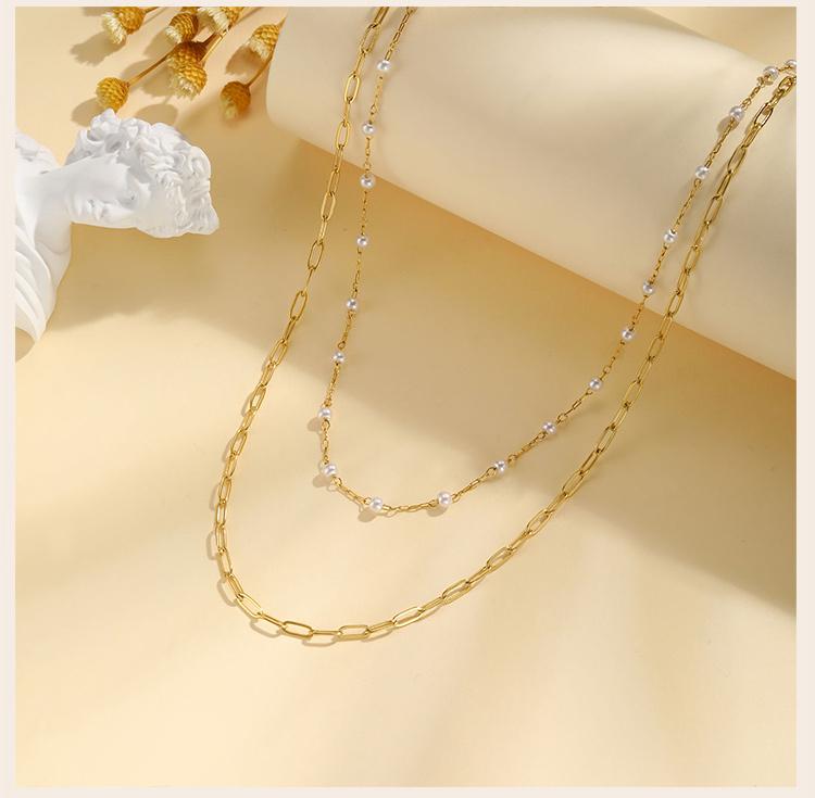 Pearl Choker Necklaces For Women, Double Layered Pearls Chain Necklace, Minimalist Stainless Steel Wedding Jewelry