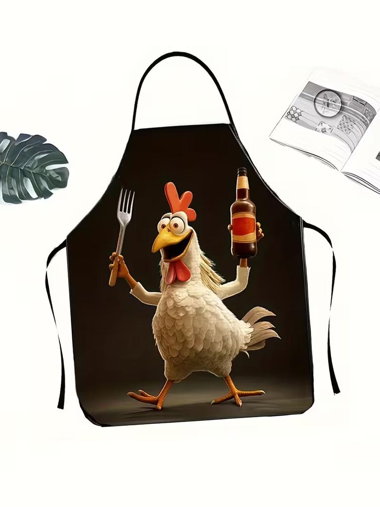 1pc Fun Rooster Print Work Apron for Men and Women - Durable 100% Polyester, Easy-Care Ties, Perfect for Cooking & Bar Use