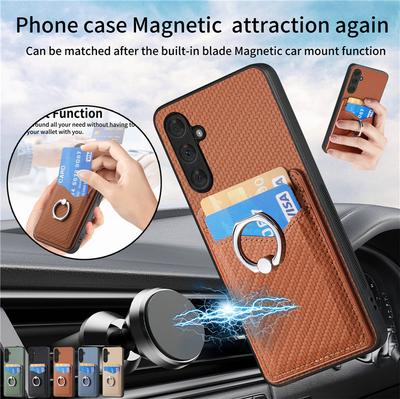 Etui na telefon z pierścieniem magnetycznym do iPhone'a 14 Plus 13 Pro do Samsung Galaxy SA54 A34 A14 A53 A33 S23 Ultra S22 S21 FE Wzór włókna Skórzana klapka z podstawką